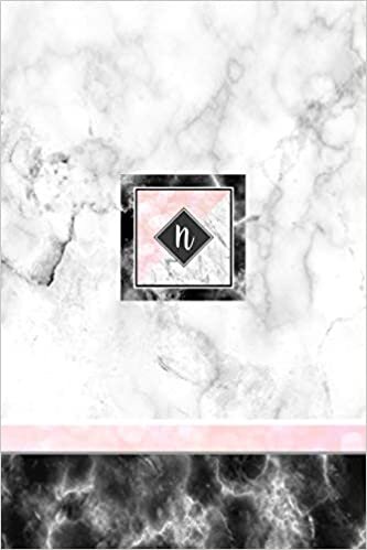 okumak N: Pink Letter N Monogram Journal, Monogrammed White Marble Notebook, Blank Lined Custom Journal 6x9 inch College Ruled 120 page perfect bound Glossy Soft Cover