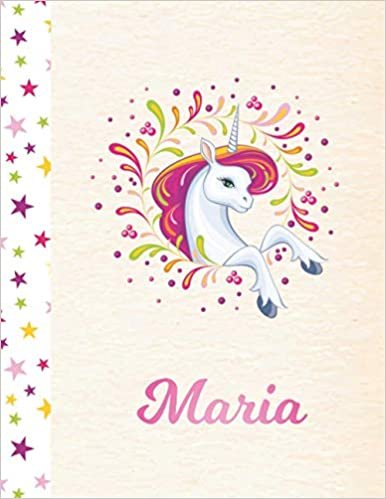 okumak Maria: Unicorn Personalized Custom K-2 Primary Handwriting Pink Blank Practice Paper for Girls, 8.5 x 11, Mid-Line Dashed Learn to Write Writing Pages