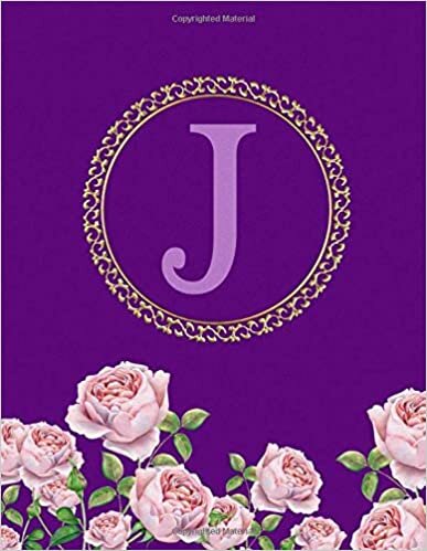 okumak J. Monogram Initial J Notebook. Pink Flowers Floral Cover. Blank Lined Notebook Journal Planner Diary.