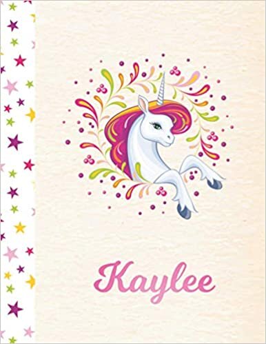 okumak Kaylee: Unicorn Personalized Custom K-2 Primary Handwriting Pink Blank Practice Paper for Girls, 8.5 x 11, Mid-Line Dashed Learn to Write Writing Pages