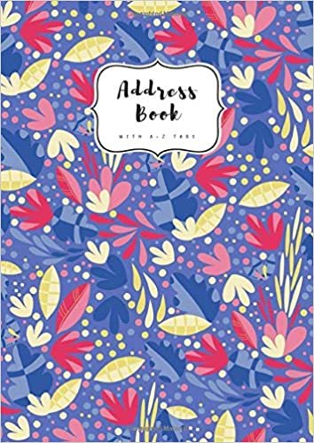okumak Address Book with A-Z Tabs: A4 Contact Journal Jumbo | Alphabetical Index | Large Print | Bright Floral Art Design Blue