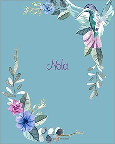 okumak Nola: 110 Pages 8x10 Inches Classic Blossom Blue Design with Lettering Name for Journal, Composition, Notebook and Self List, Nola