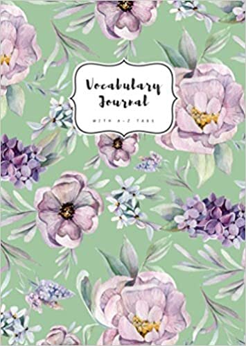 okumak Vocabulary Journal with A-Z Tabs: B6 Small 2 Column Notebook | Alphabetical Index | Beautiful Watercolor Floral Design Green