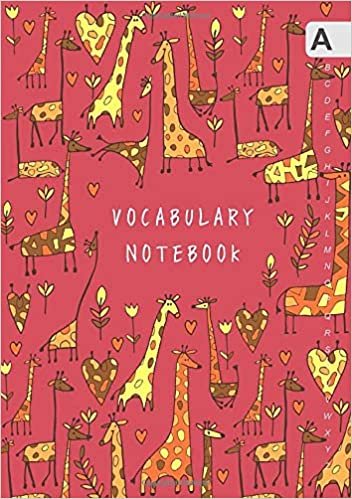 okumak Vocabulary Notebook: A5 Notebook 3 Columns Medium | A-Z Alphabetical Sections | Funny Drawing Giraffe Design Red