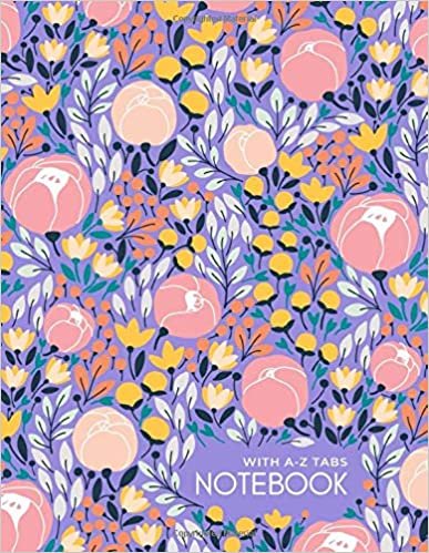 okumak Notebook with A-Z Tabs: 8.5 x 11 Lined-Journal Organizer Large with Alphabetical Sections Printed | Pretty Flower Garden Design Blue-Violet