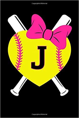 okumak Girls Softball Monogram Journal Letter J Name Sports Notebook: Love Softball Player Pink Bow Monogrammed Blank Lined Book