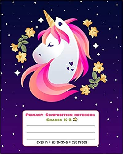 okumak Primary Composition Notebook Grades K-2: Picture drawing and Dash Mid Line hand writing paper Story Paper Journal - Yellow Flowers Unicorn Design (Unicorn Magic Story Journal, Band 24)