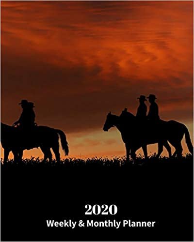 okumak 2020 Weekly and Monthly Planner: Cowboys on Horses during a Sunset - Monthly Calendar with U.S./UK/ Canadian/Christian/Jewish/Muslim Holidays– Calendar in Review/Notes 8 x 10 in.- Horse Animal Nature