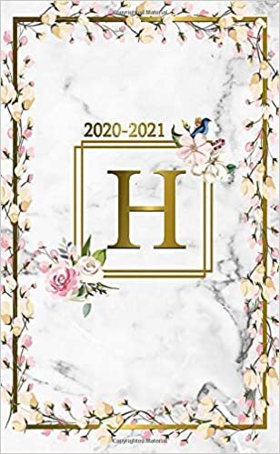 okumak 2020-2021: Initial Monogram Letter H Two-Year Monthly Spread Pocket Planner &amp; Organizer - Phone Book, Password Log &amp; Notes - 2 Year (24 Months) Personal Agenda &amp; Calendar - Marble &amp; Gold Floral Print