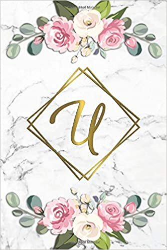 okumak U: Lovely Monogram Letter U Initial College Ruled Notebook for Women and Girls - Cute Floral Personalized Medium Lined Journal and Diary - Pretty Grey Stone Marble &amp; Gold Print