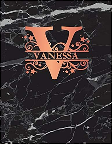 okumak Vanessa: Personalized Dot Grid Bullet Notebook for Women or Girls. Monogram Initial V. Black Marble &amp; Rose Gold Cover. 8.5&quot; x 11&quot; 110 Pages Dotted Journal Diary Paper