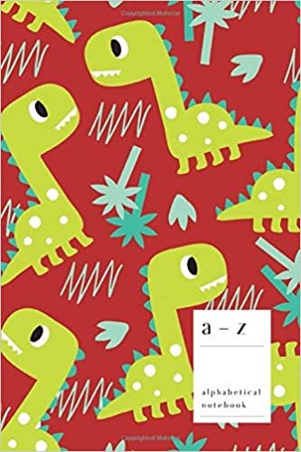 okumak A-Z Alphabetical Notebook: 6x9 Medium Ruled-Journal with Alphabet Index | Cute Dinosaur Forest Cover Design | Red