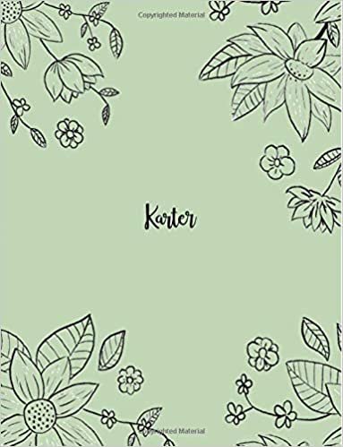 okumak Karter: 110 Ruled Pages 55 Sheets 8.5x11 Inches Pencil draw flower Green Design for Notebook / Journal / Composition with Lettering Name, Karter
