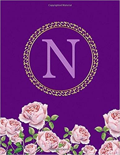 okumak N. Monogram Initial N Notebook. Pink Flowers Floral Cover. Blank Lined Notebook Journal Planner Diary.