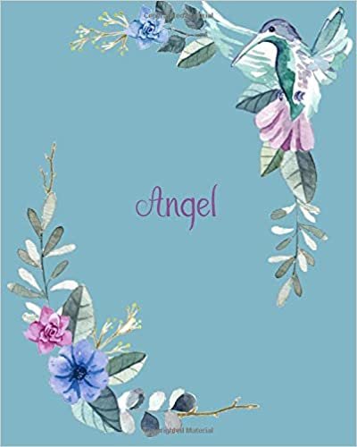 okumak Angel: 110 Pages 8x10 Inches Classic Blossom Blue Design with Lettering Name for Journal, Composition, Notebook and Self List, Angel