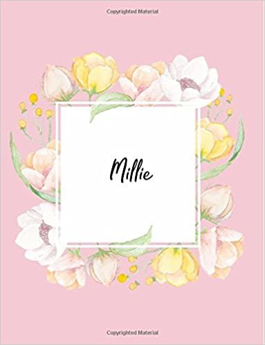 okumak Millie: 110 Ruled Pages 55 Sheets 8.5x11 Inches Water Color Pink Blossom Design for Note / Journal / Composition with Lettering Name,Millie