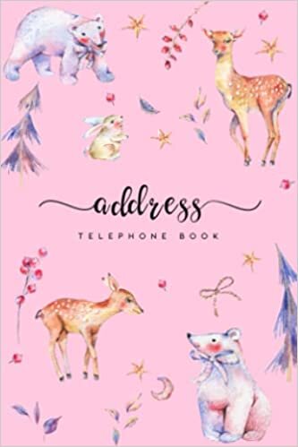 okumak Address Telephone Book: 4x6 Mini Contact Notebook Organizer | A-Z Alphabetical Index | Forest Deer Bear Rabbit Design Pink