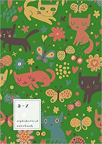 okumak A-Z Alphabetical Notebook: B6 Small Ruled-Journal with Alphabet Index | Cute Cat Butterfly Flower Cover Design | Green