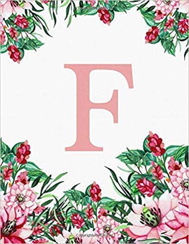 okumak F. Monogram Initial F Notebook. Pink Flowers Floral Cover. Blank Lined Notebook Journal Planner Diary.