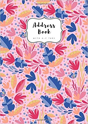 okumak Address Book with A-Z Tabs: A4 Contact Journal Jumbo | Alphabetical Index | Large Print | Bright Floral Art Design Pink