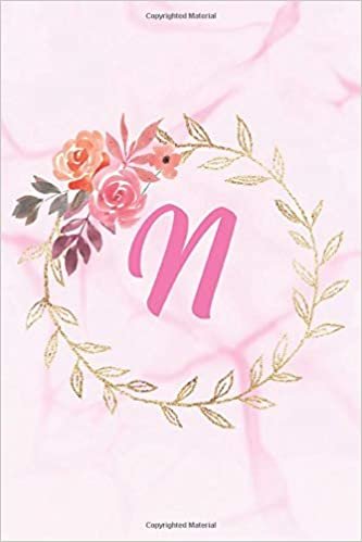 okumak N: Floral Personalized Initial N Monogram Pink Floral Marble Texture Notebook Journal Gift for Women, Girls and School Wide Rule 120 Lined Pages,Sof Cover