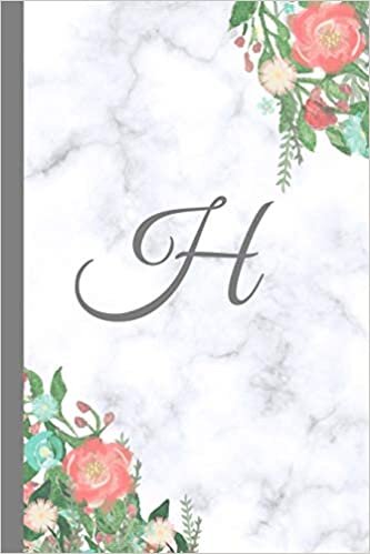 okumak H: Letter H Monogram Floral Marble Journal, Pretty Pink Flowers on Elegant White &amp; Grey Marble Notebook Cover, Stylish Gray Personal Name Initial, 6x9 ... ruled diary, perfect bound Glossy Soft Cover