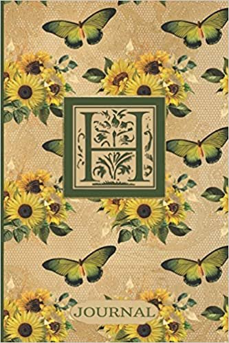 okumak H Journal: Sunflowers and Butterflies Journal Monogram Initial H | Blank Lined and Decorated Interior