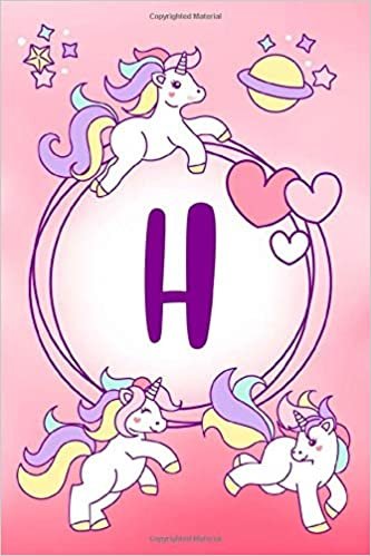 okumak H: Letter H Initial Monogram Notebook | Pink Unicorn Heart | 120 Pages 6x9 Lined