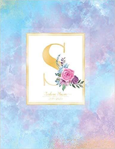 okumak Academic Planner 2019-2020: Purple Blue Watercolor Gold Monogram Letter S with Pink Flowers Academic Planner July 2019 - June 2020 for Students, Moms and Teachers (School and College)