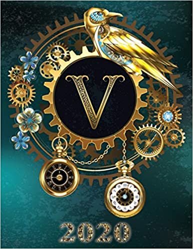 okumak Weekly Planner Initial “V” Monogram 2020: Steampunk Teal Falcon and Clock Personalized 12-Month Large Print Letter-Sized Schedule Organizer by Week ... Teal BG Steampunk Monogram Falcon Watch)