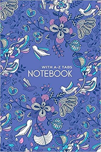 okumak Notebook with A-Z Tabs: 4x6 Lined-Journal Organizer Mini with Alphabetical Section Printed | Fantasy Flower Bird Design Blue