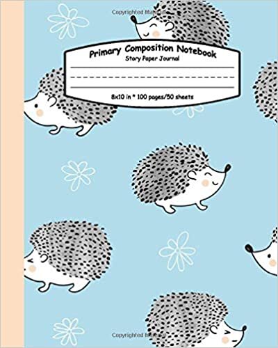okumak Primary Composition Notebook: Handwriting Notebook with Dashed Mid-line and Drawing Space | Grades K-2, 100 Story Pages | Cute Doddle Hedgehog Pattern for Boys &amp; Girls