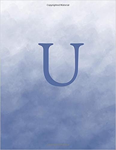 okumak U: Monogram Initial U Notebook for Women and Girls-Ombre Blue Watercolor-120 Pages 8.5 x 11
