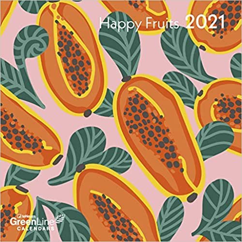 okumak GreenLine Happy Fruits 2021 - Wand-Kalender - Mini-Broschürenkalender - 17,5x17,5 - 17,5x35 geöffnet