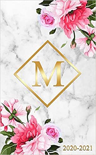 okumak 2020-2021: Summer Floral Monogram Initial Letter M Two Year Monthly Pocket Planner | Siberian Marble 2 Year (24 Months) Agenda &amp; Organizer With Notes, Contact List and Password Log.