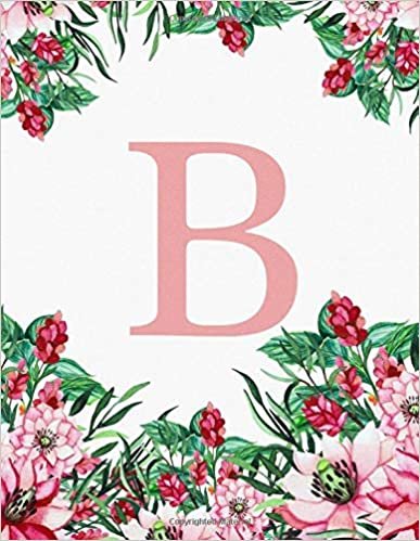 okumak B. Monogram Initial B Notebook. Pink Flowers Floral Cover. Blank Lined Notebook Journal Planner Diary.
