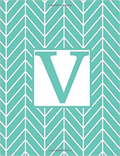 okumak V: Monogram Initial V Notebook for Women and Girls-Geometric Blue and White-120 Pages 8.5 x 11