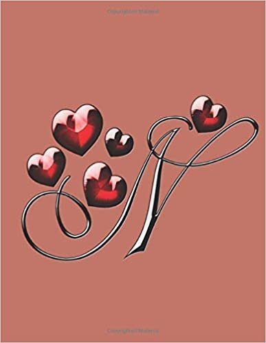 okumak N: Monogram Initial N Notebook/Journal for Women, Men, Girls, Boys and School kids, Pink Floral 8.5 x 11 | Lined | Valentine Gift Monogram Letter N with Hearts