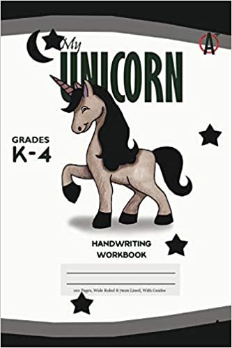 okumak My Unicorn Primary Handwriting k-4 Workbook, 51 Sheets, 6 x 9 Inch Black Cover