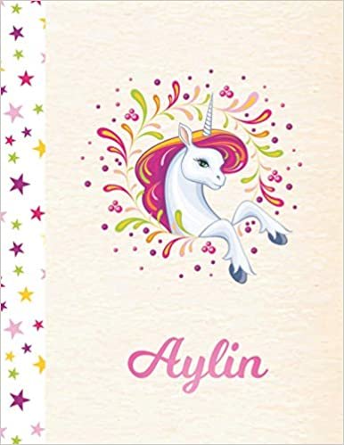 okumak Aylin: Unicorn Personalized Custom K-2 Primary Handwriting Pink Blank Practice Paper for Girls, 8.5 x 11, Mid-Line Dashed Learn to Write Writing Pages