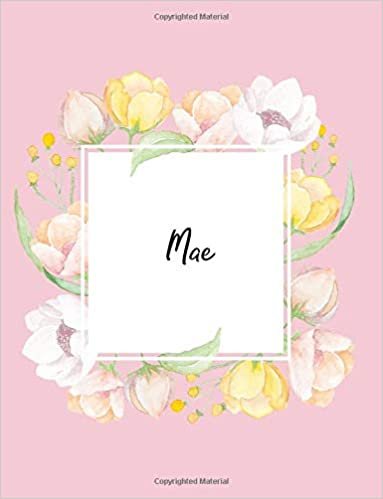 okumak Mae: 110 Ruled Pages 55 Sheets 8.5x11 Inches Water Color Pink Blossom Design for Note / Journal / Composition with Lettering Name,Mae