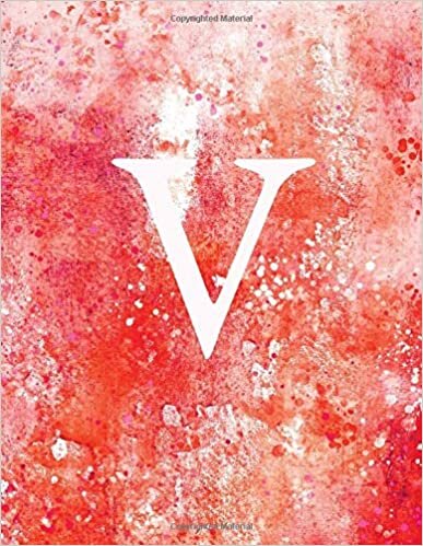 okumak V: Monogram Initial V Notebook for Women and Girls-Distressed Pink Orange and White-120 Pages 8.5 x 11