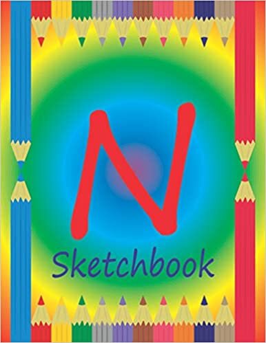 okumak N Sketchbook: Initial N monogram sketchbook for children. Pages alternate left side dot grid, right side blank. Colored pencils on cover.