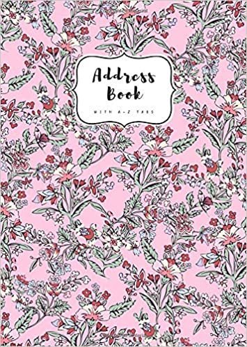 okumak Address Book with A-Z Tabs: B6 Contact Journal Small | Alphabetical Index | Fantasy Vintage Floral Design Pink