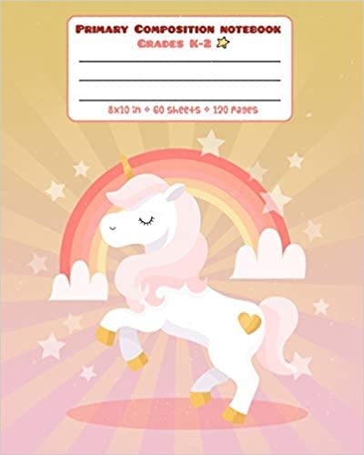 okumak Primary Composition Notebook Grades K-2: Picture drawing and Dash Mid Line hand writing paper Story Paper Journal - White Unicorn Rainbow Design (Unicorn Magic Story Journal, Band 22)