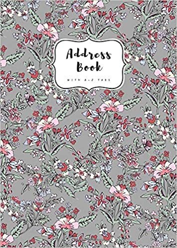 okumak Address Book with A-Z Tabs: B6 Contact Journal Small | Alphabetical Index | Fantasy Vintage Floral Design Gray
