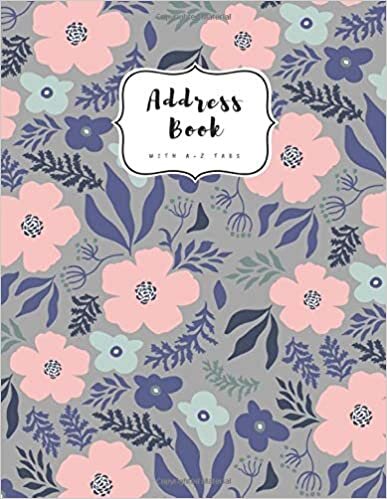 okumak Address Book with A-Z Tabs: A4 Contact Journal Jumbo | Alphabetical Index | Large Print | Cute Illustration Flower Design Gray