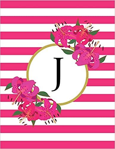 okumak Pink and White Striped Tiger Lilies Floral Monogram Journal with Letter J