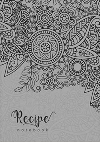 okumak Recipe Notebook: A5 Small Recipe Book to Write In | A-Z Alphabetical Index | Mandala Flower Leaf Design Gray