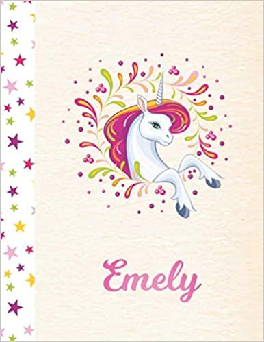 okumak Emely: Unicorn Personalized Custom K-2 Primary Handwriting Pink Blank Practice Paper for Girls, 8.5 x 11, Mid-Line Dashed Learn to Write Writing Pages